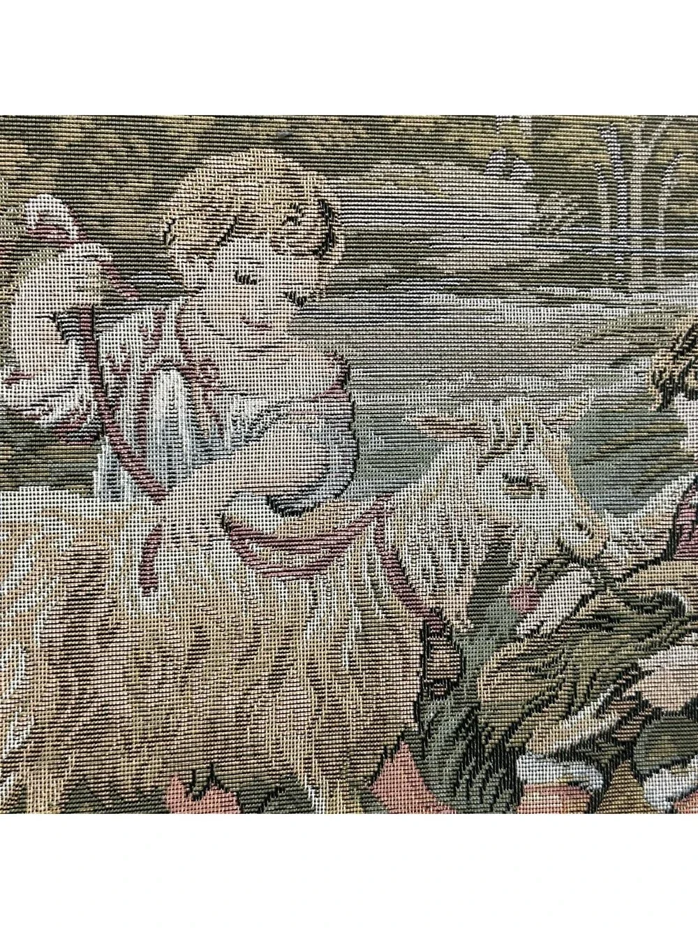 Made in Italy Woven Tapestry Children Goat Ornate Gold Frame 29x29 Wall Art